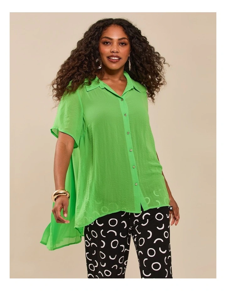 Chiffon Pleat Back Detail Shirt in Midori Green image 4