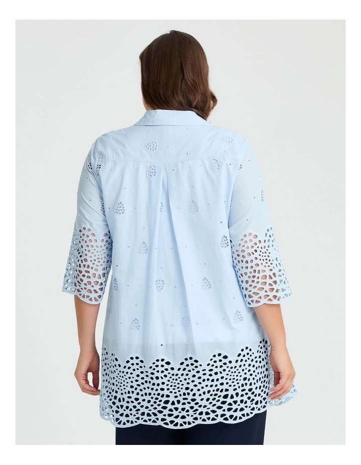 Broderie Border Cotton Shirt Dusty Blue image 2