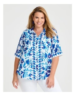 Natural Summer Floral Shirt in Dazzling Blue/White