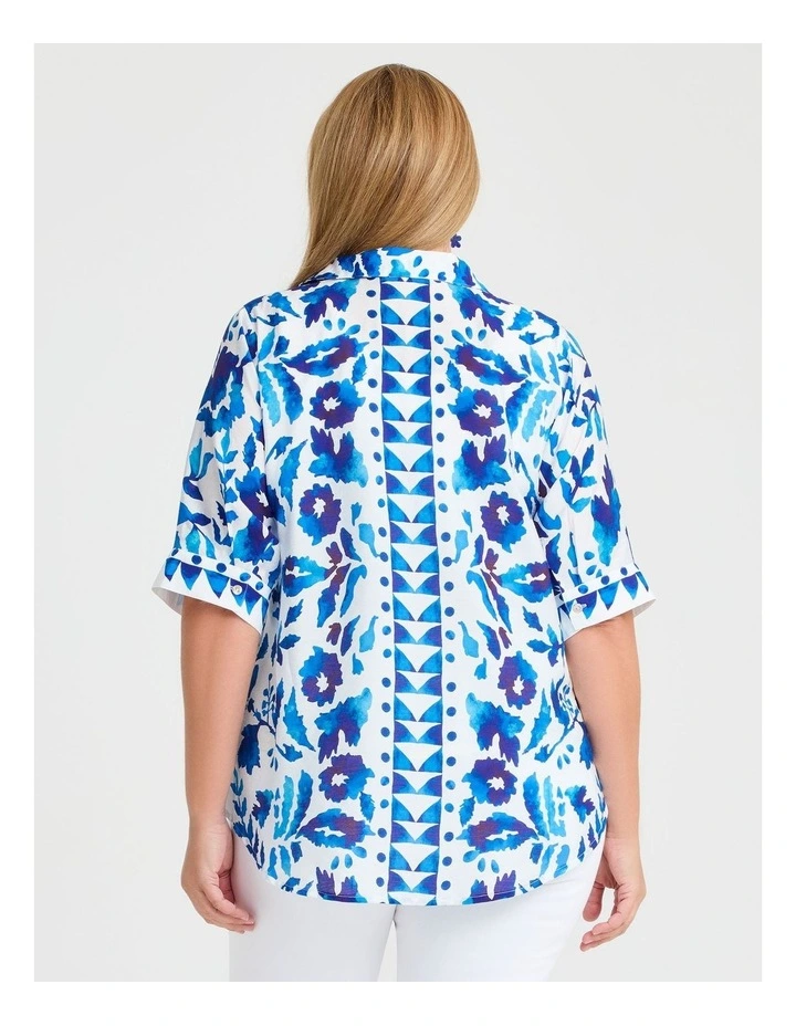 Natural Summer Floral Shirt in Dazzling Blue/White image 2