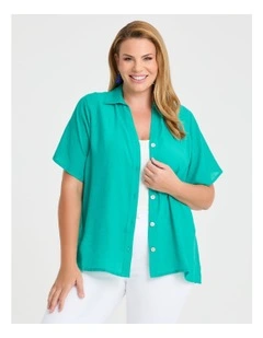 Natural Collared Button Shirt in Lapis Green