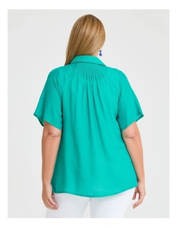 Natural Collared Button Shirt in Lapis Green