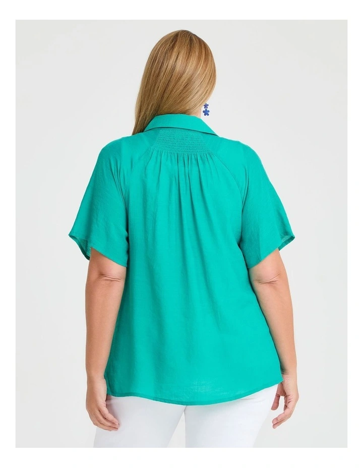 Natural Collared Button Shirt in Lapis Green image 2