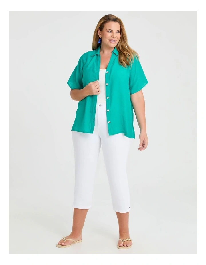 Natural Collared Button Shirt in Lapis Green image 3