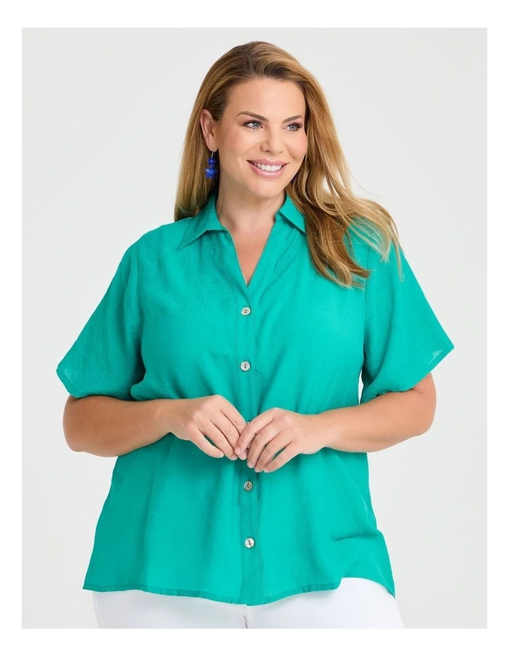 Natural Collared Button Shirt in Lapis Green image 4