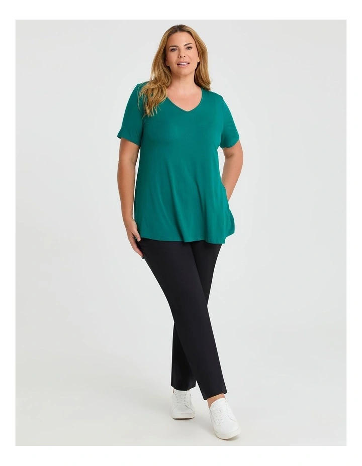Bamboo Base V Neck Short Sleeve Top in Green image 1
