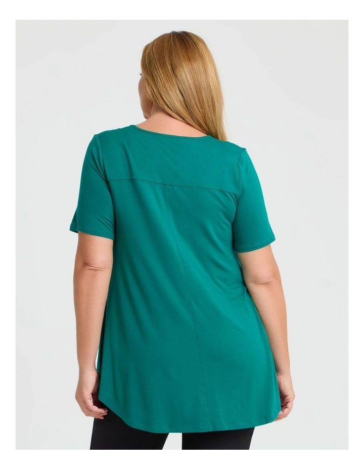 Bamboo Base V Neck Short Sleeve Top in Green image 2