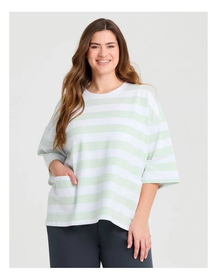 Cotton Stripe Pocket Sweatshirt in Multi image 1