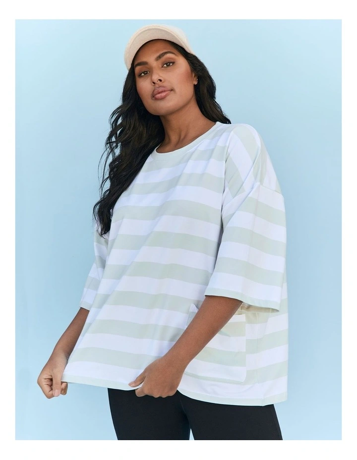 Cotton Stripe Pocket Sweatshirt in Multi image 4