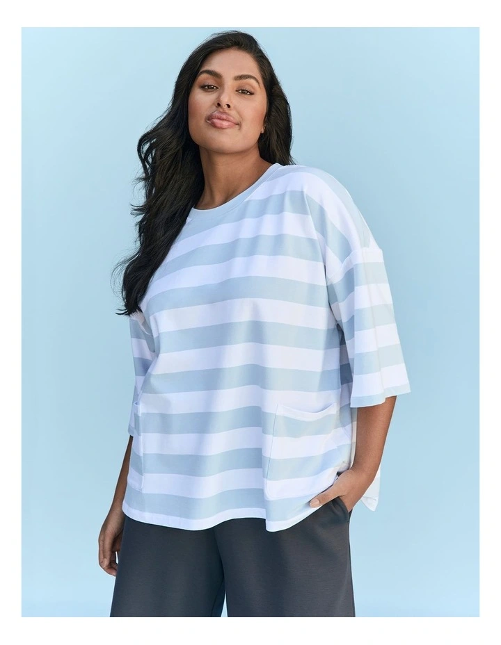 Cotton Stripe Pocket Sweatshirt in Multi image 4