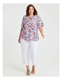 Tie Neck Check Natural Top Print