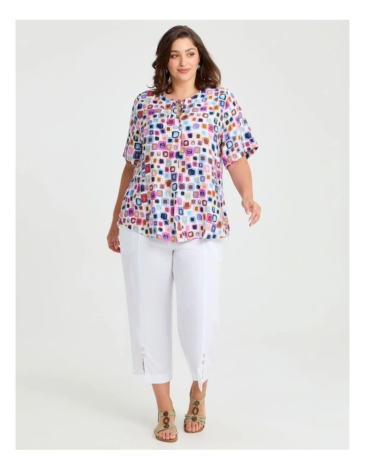 Tie Neck Check Natural Top Print image 1