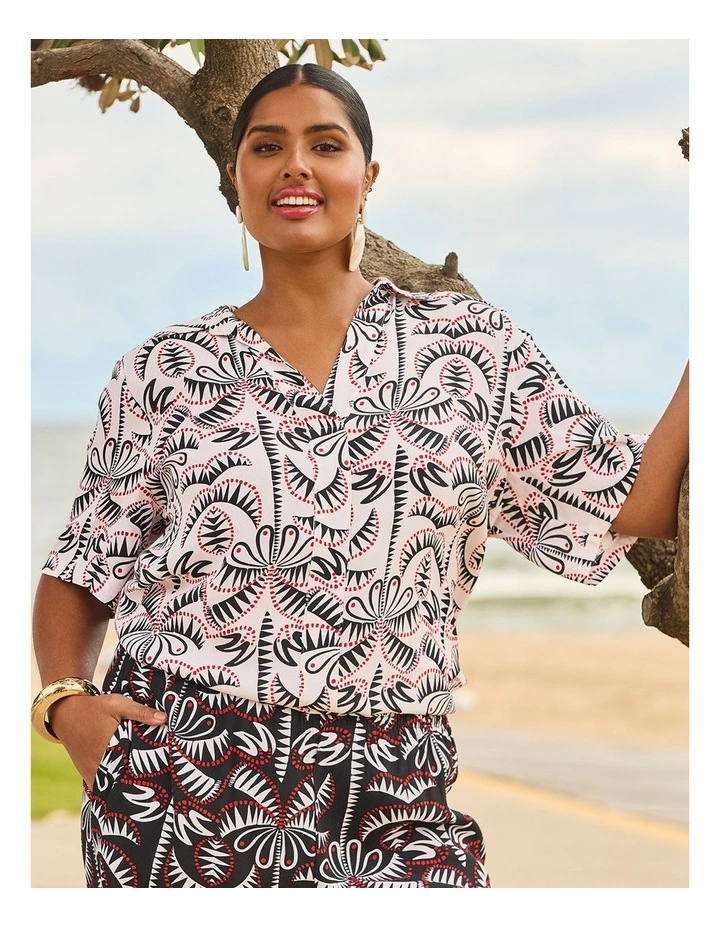 Natural Lola Collar Top in Multi image 4