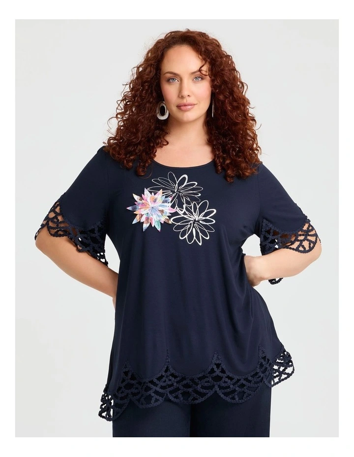 Lace Trim Applique & Foil Top Dark Indigo image 1
