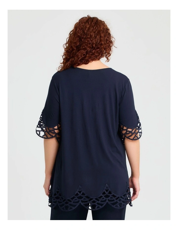 Lace Trim Applique And Foil Top in Dark Indigo image 2