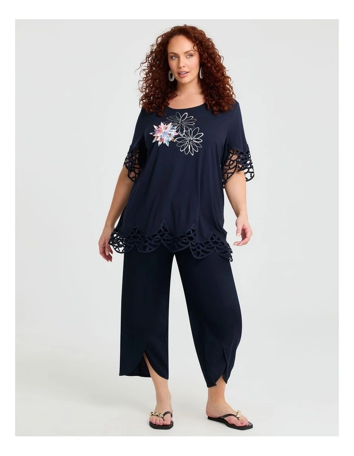 Lace Trim Applique And Foil Top in Dark Indigo image 3