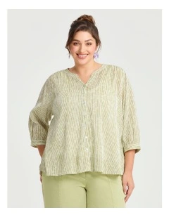 Cotton Stripe Button Top in Multi