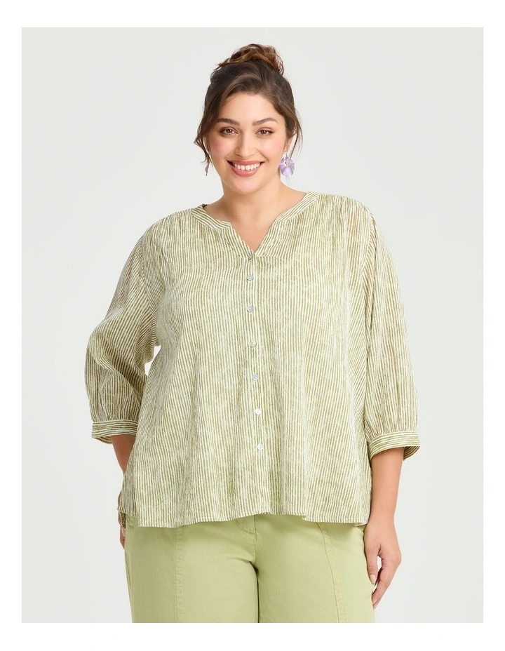 Cotton Stripe Button Top in Multi image 1