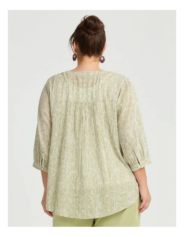 Cotton Stripe Button Top in Multi image 2