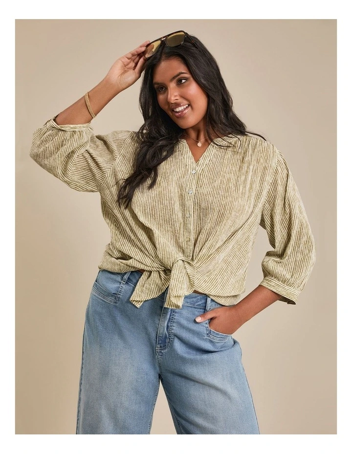 Cotton Stripe Button Top in Multi image 5