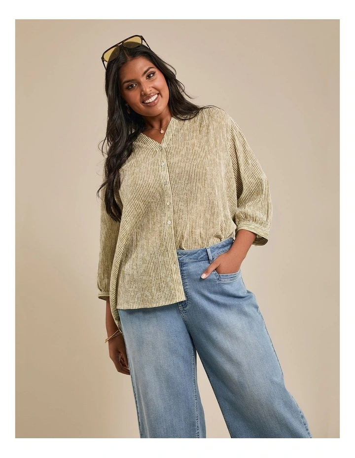 Cotton Stripe Button Top in Multi image 6