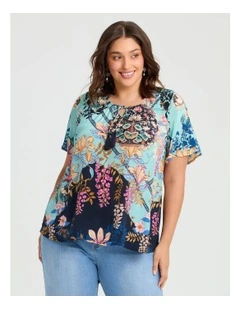 Natural Lotus Floral Top in Print