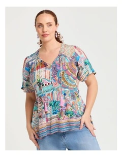 Natural Sunset Holiday Top in Print