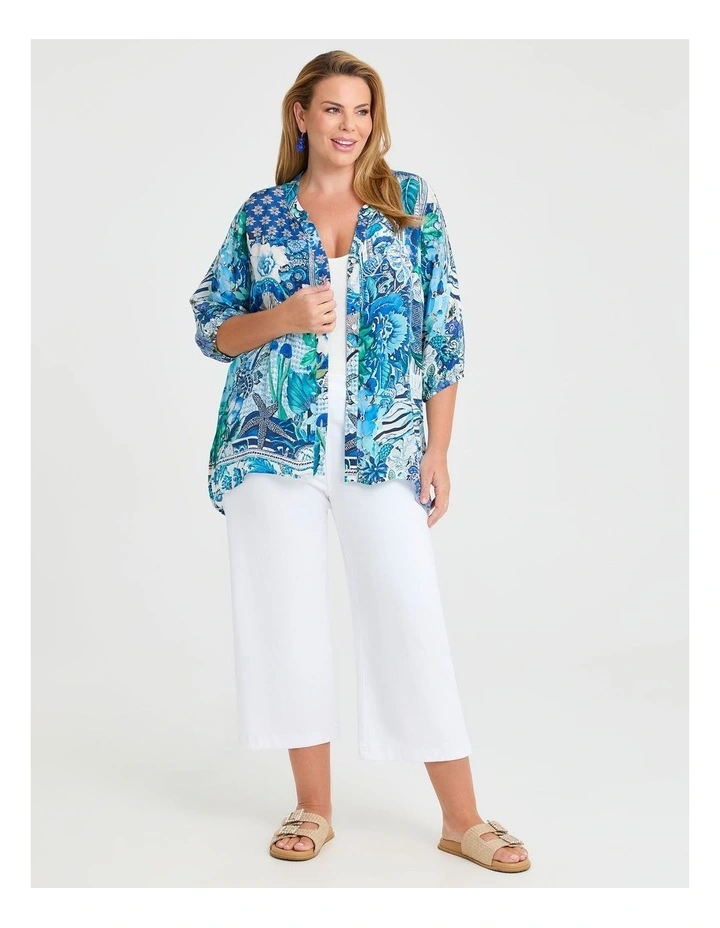 Natural Seabloom Button Top in Multi image 4