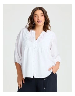 Natural Bloom Embroidery Top in White