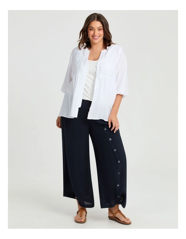 Natural Bloom Embroidery Top in White image 3