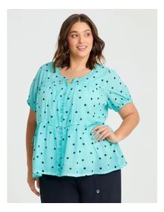 Cotton Tiered Spot Top in Seaspray
