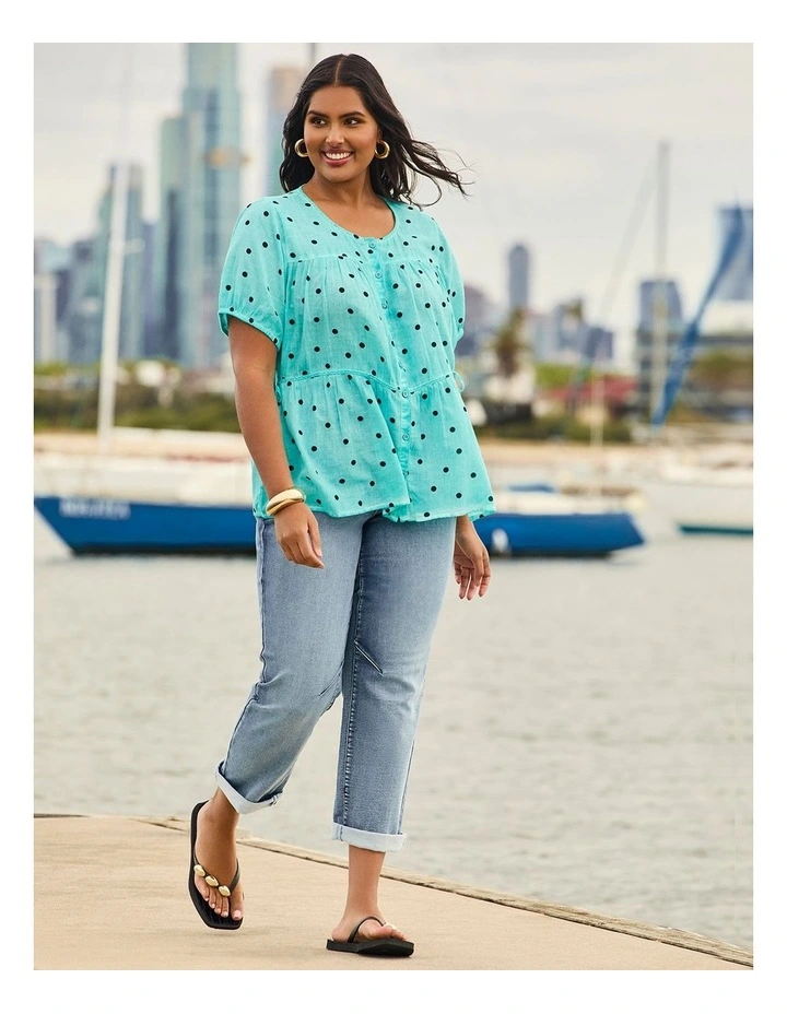 Cotton Tiered Spot Top in Seaspray image 6