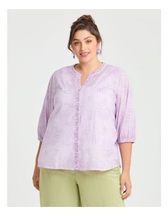 Cotton Broderie Print Top in Violet