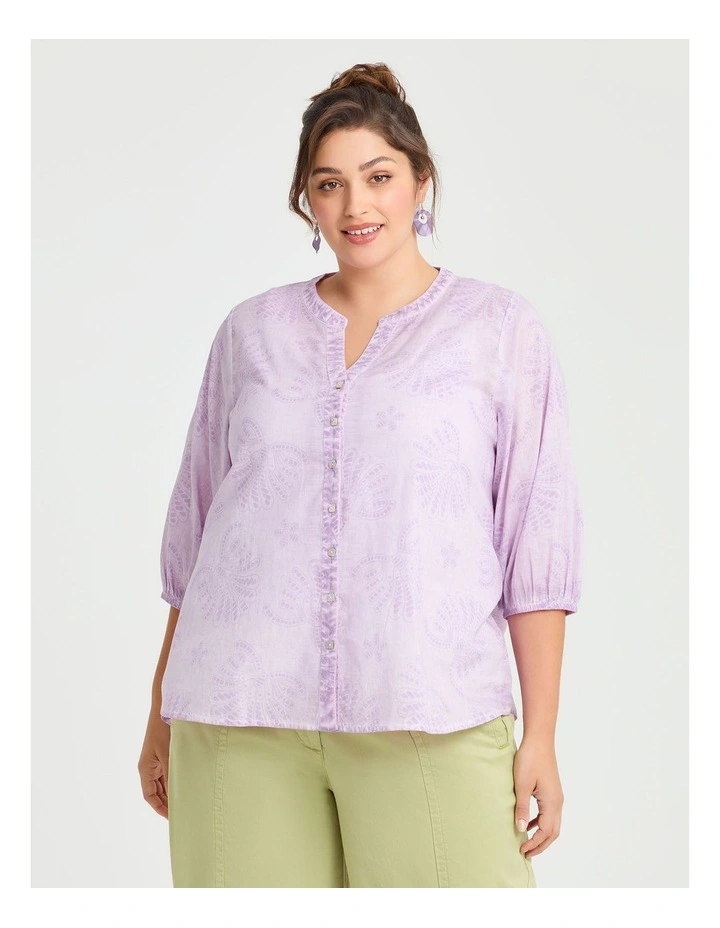 Cotton Broderie Print Top in Violet image 1