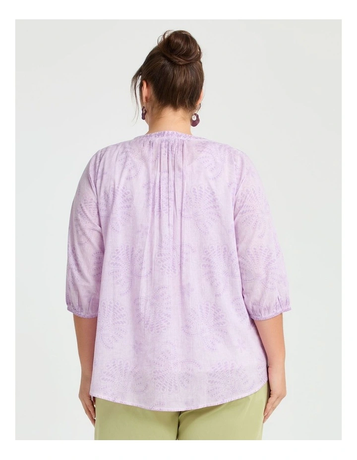 Cotton Broderie Print Top in Violet image 2