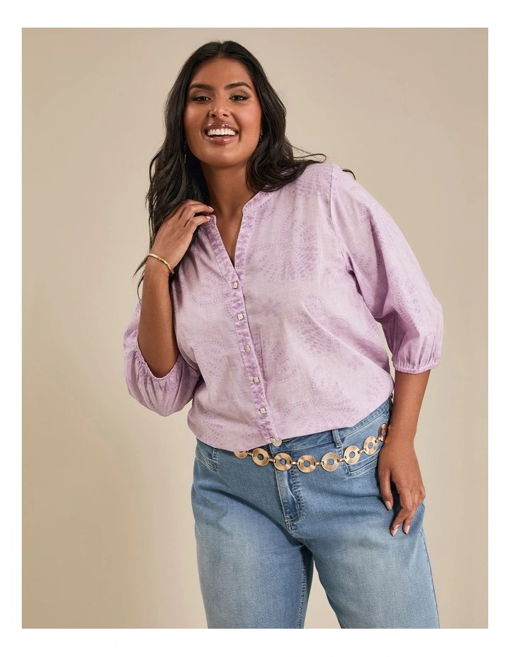 Cotton Broderie Print Top in Violet image 5