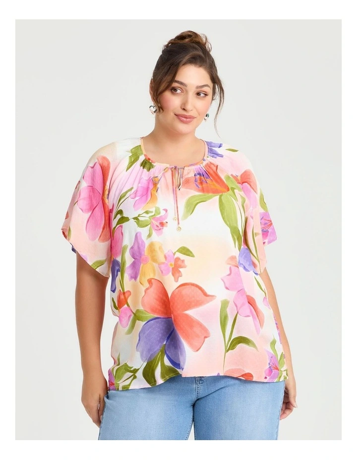 Natural Watercolour Blooms Top in Print image 1