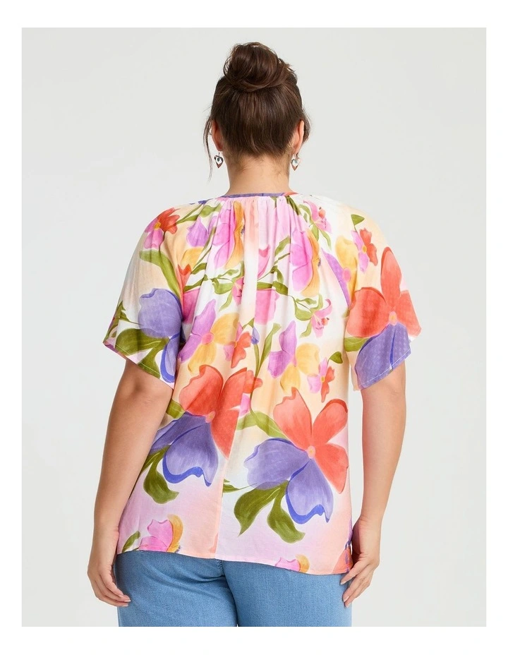 Natural Watercolour Blooms Top in Print image 2