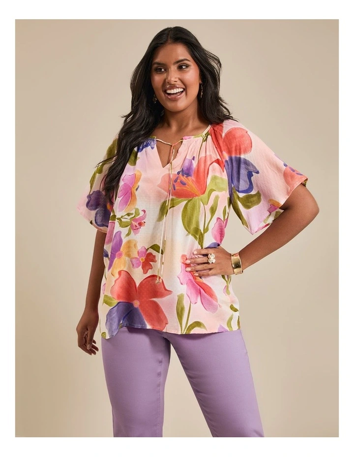 Natural Watercolour Blooms Top in Print image 5