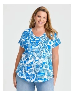 Cotton Coastal Etching T-shirt in Dazzling Blue/White