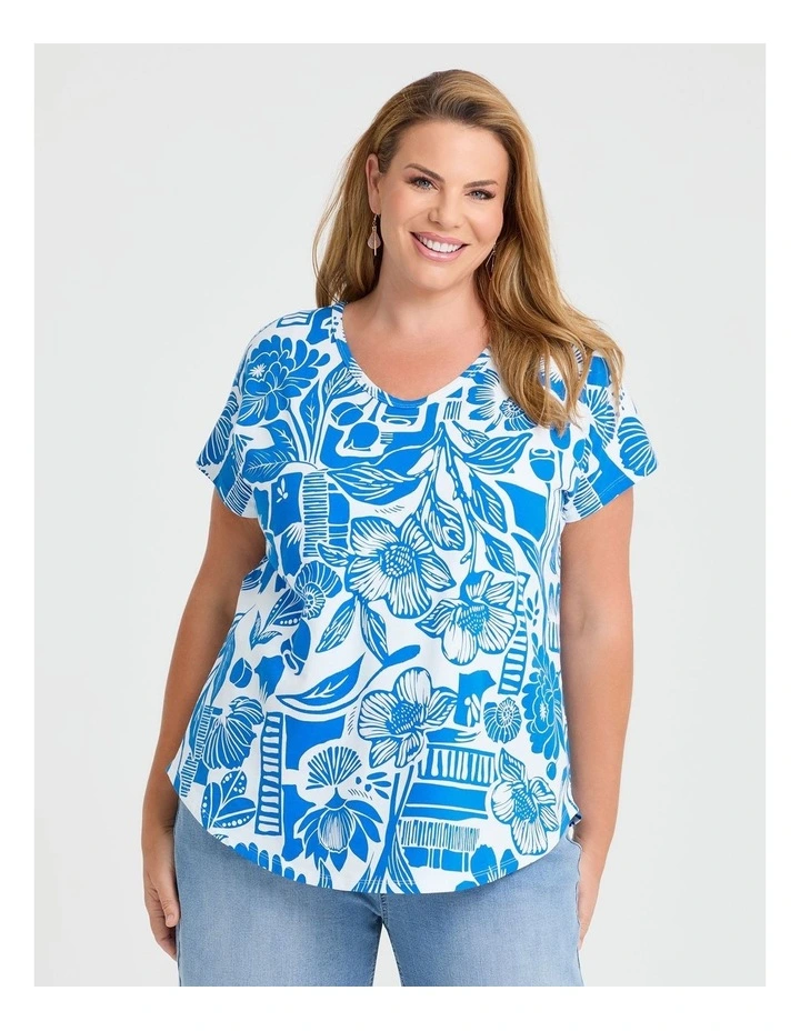 Cotton Coastal Etching T-shirt in Dazzling Blue/White image 1