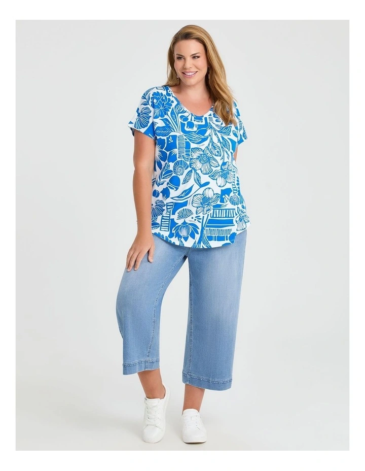 Cotton Coastal Etching T-shirt in Dazzling Blue/White image 3