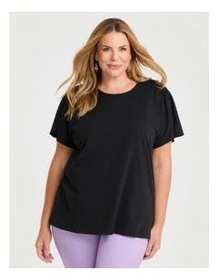 Cotton Pintuck Flutter Top Black