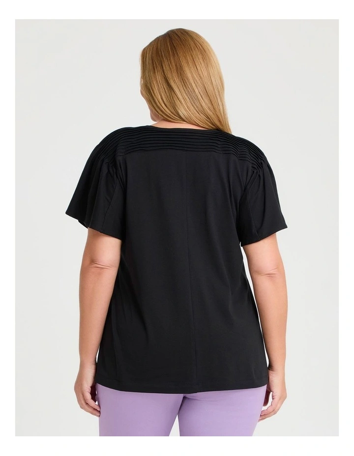 Cotton Pintuck Flutter Top in Black image 2