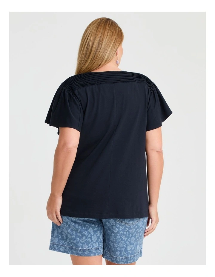 Cotton Pintuck Flutter Top in Navy image 2