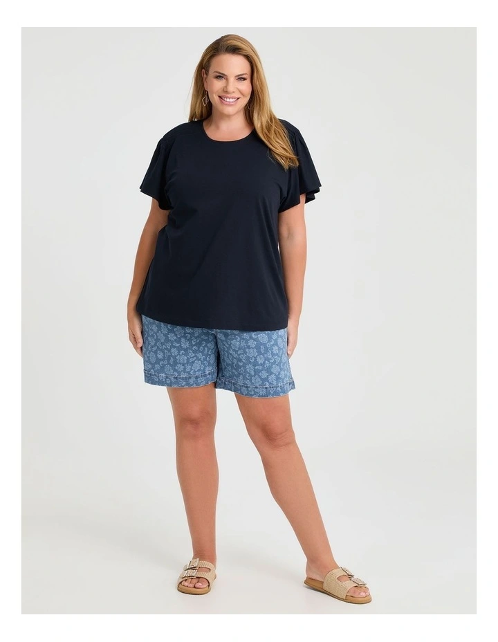 Cotton Pintuck Flutter Top in Navy image 3