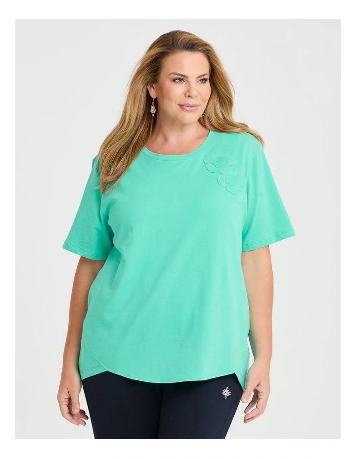Cotton Flower Applique Sweat Top in Glacier Jade image 1