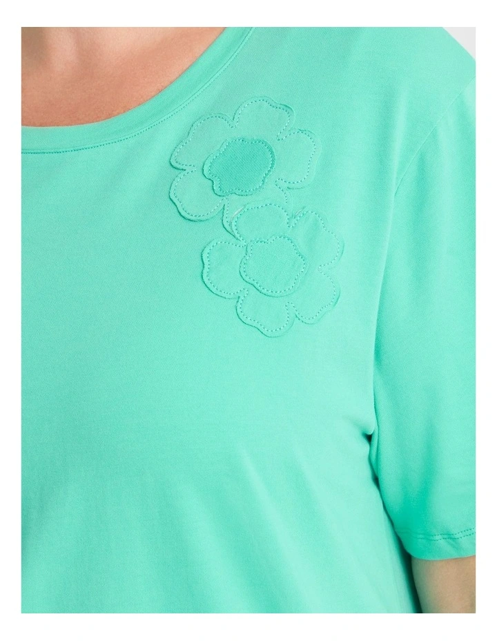 Cotton Flower Applique Sweat Top in Glacier Jade image 3