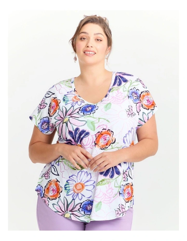 Cotton Floral Embroidery T-shirt in Print image 1