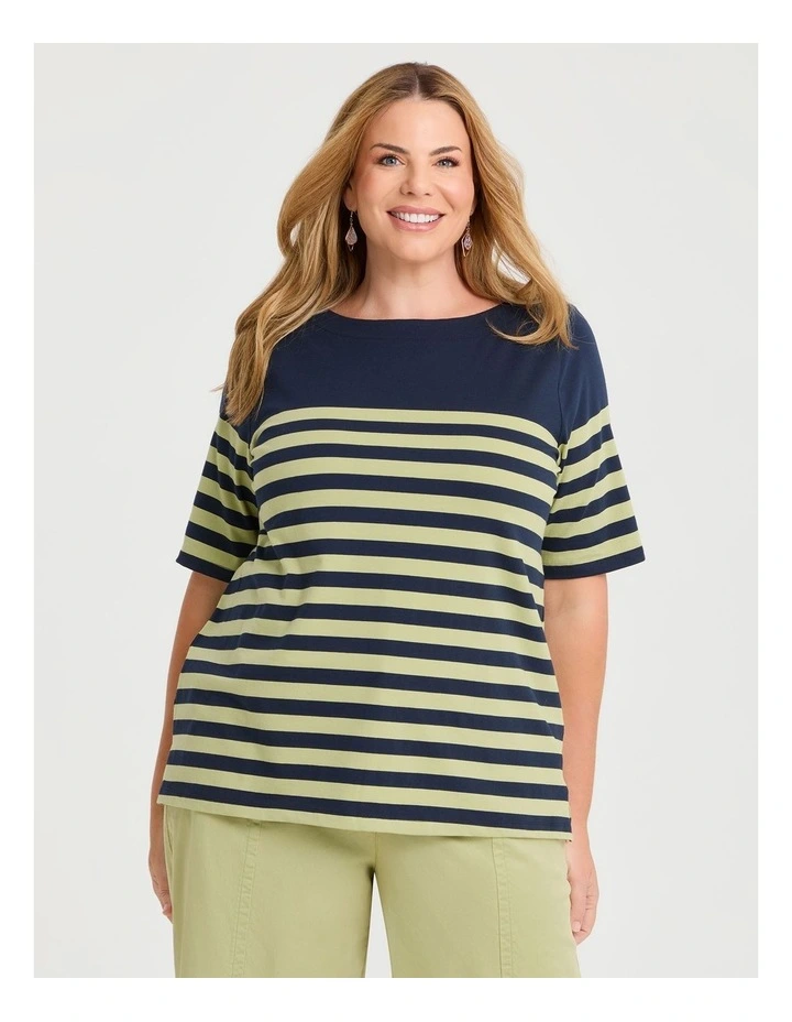 Cotton Breton Stripe Top Navy/matcha image 1